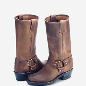 FRYE HARNESS 12R Brown Leather Mid-Calf Boots